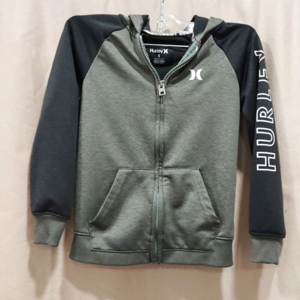 Hurley Boys Size 6 Heather Charcoal & Black Full Zip Hoodie